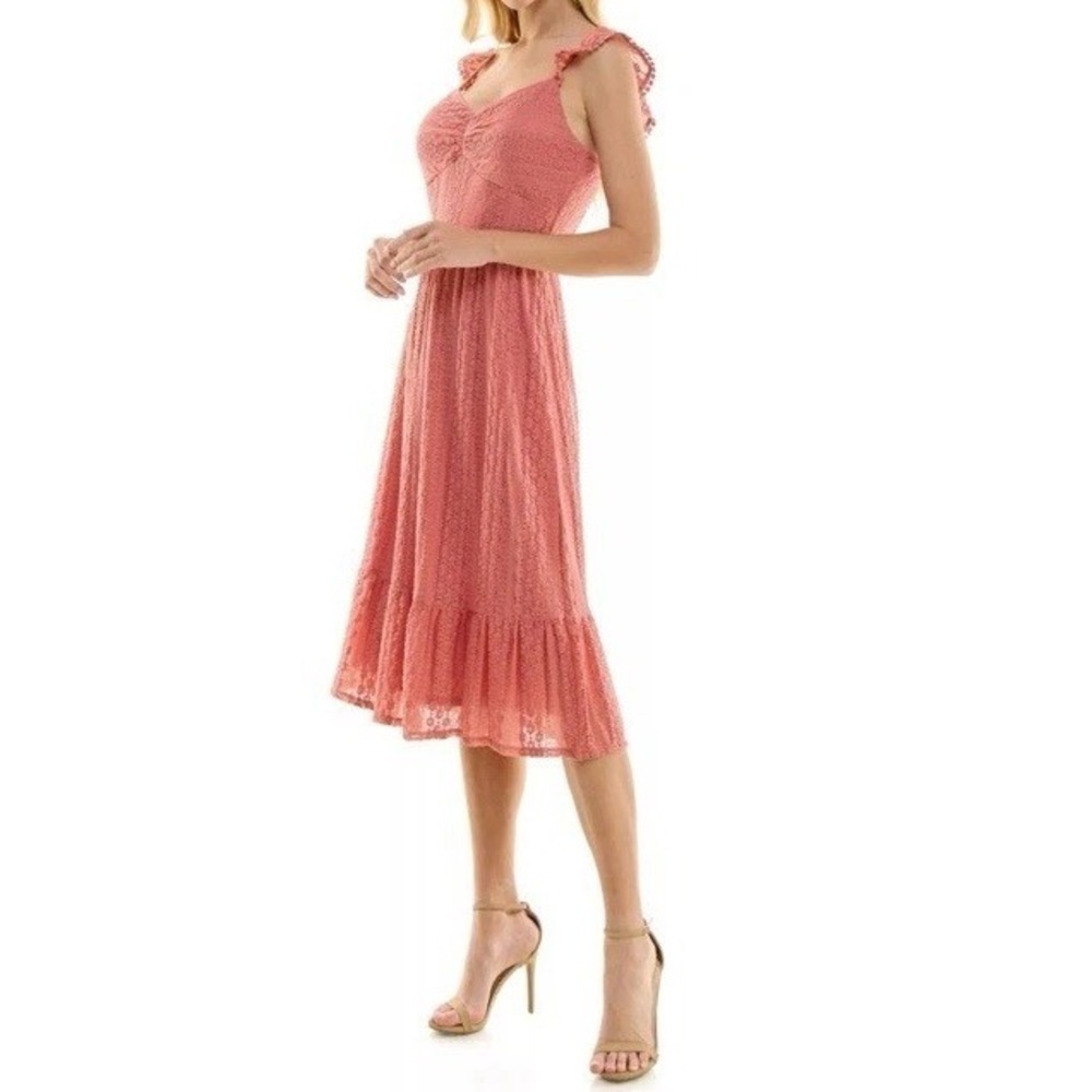 Lily Rose Coral Pink Midi Dress with Ruffle Hem